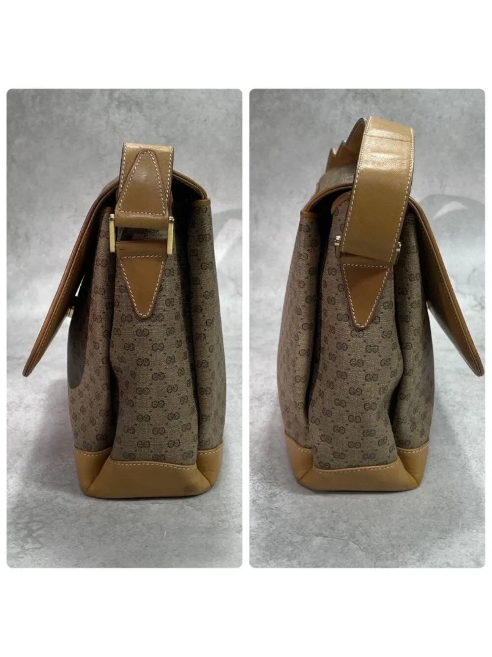 Gucci GG Shoulder Bag Brown Beige Logo Leather
